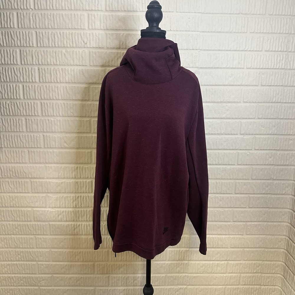 Nike Sportwear Tech Fleece Funnel Neck Hoodie Burgundy Black Large Loungewear